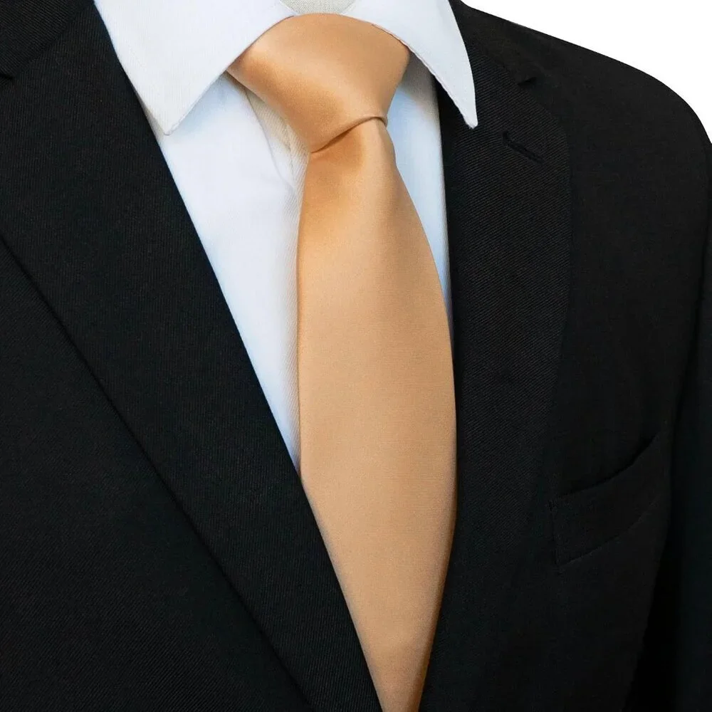 Men's Gold Solid Pure Color Imported Polyester Formal Neck Ties